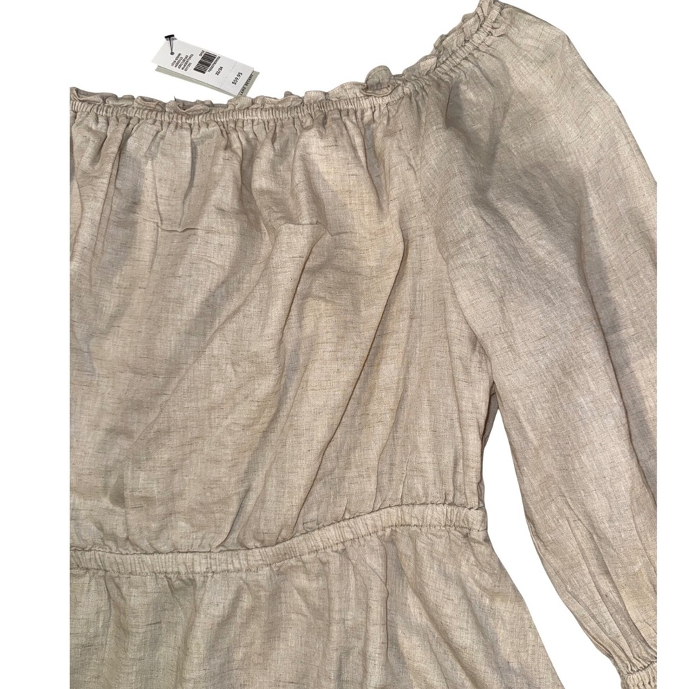 Lane Bryant Linen Blend Off Shoulder Peplum Top Oatmeal Beige 22/24 NEW - Picture 4 of 8